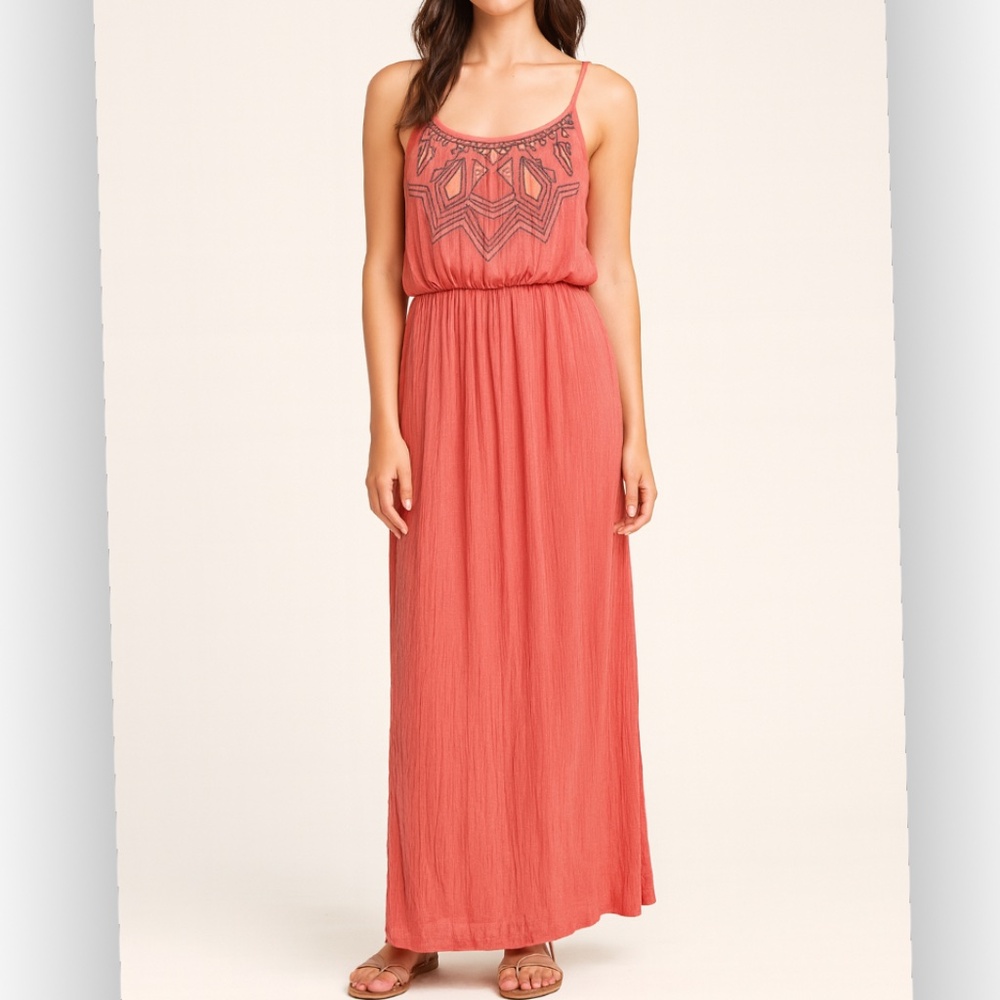 BCX Salmon Coral Embroidered Maxi Dress, size M Junior